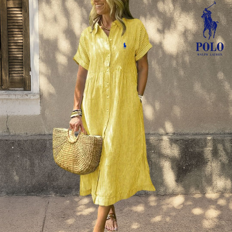Abito Midi in Lino a Righe Ꮢalph Lauren™