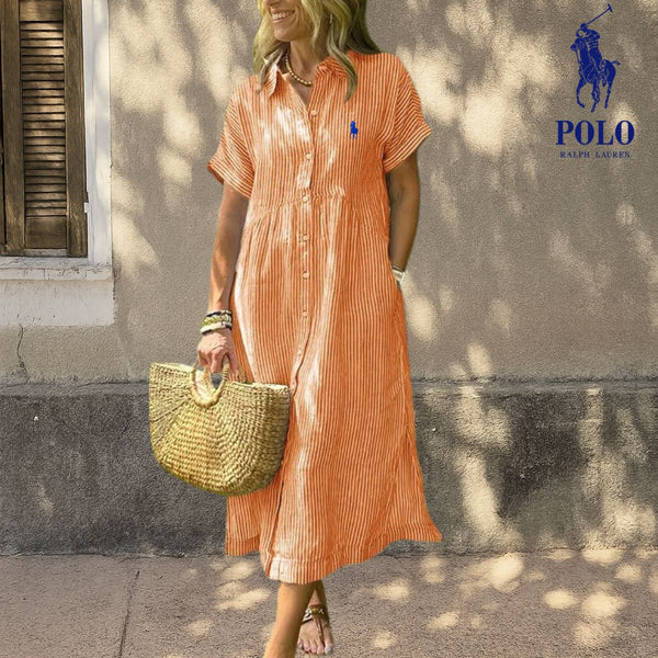 Abito Midi in Lino a Righe Ꮢalph Lauren™