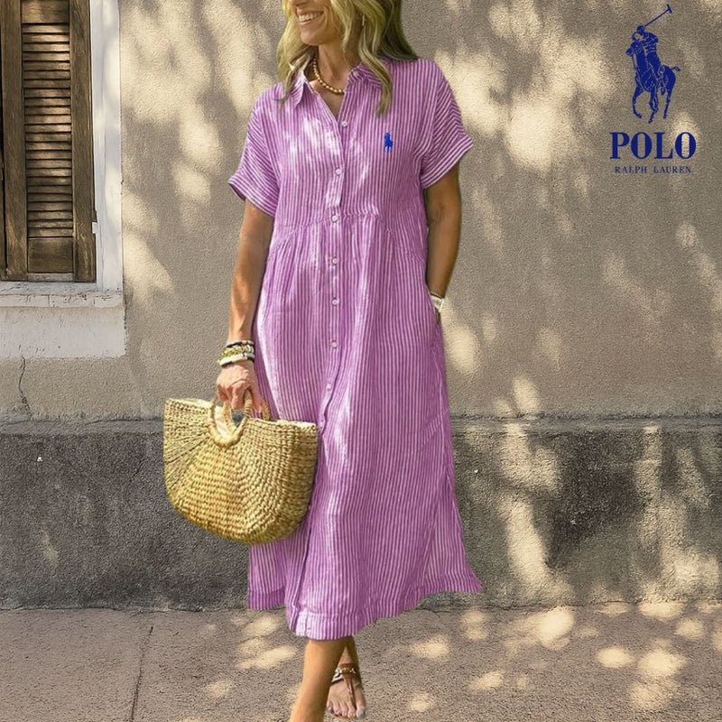 Abito Midi in Lino a Righe Ꮢalph Lauren™