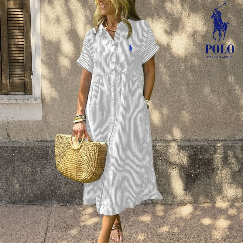 Abito Midi in Lino a Righe Ꮢalph Lauren™
