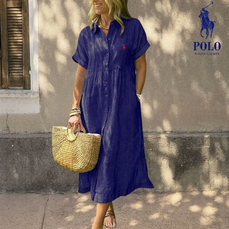 Abito Midi in Lino a Righe Ꮢalph Lauren™