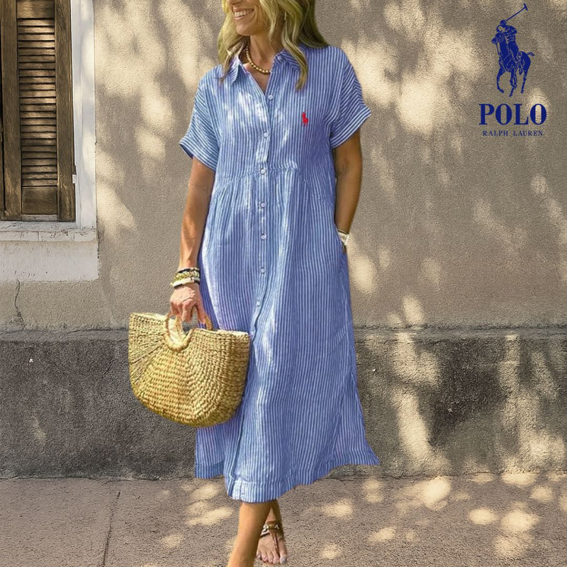 Abito Midi in Lino a Righe Ꮢalph Lauren™